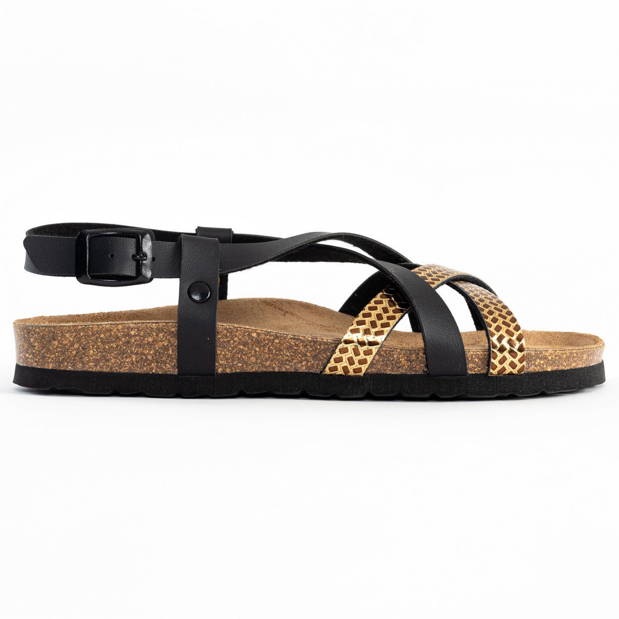 Kari Black and Gold Multi-Strap Sandals