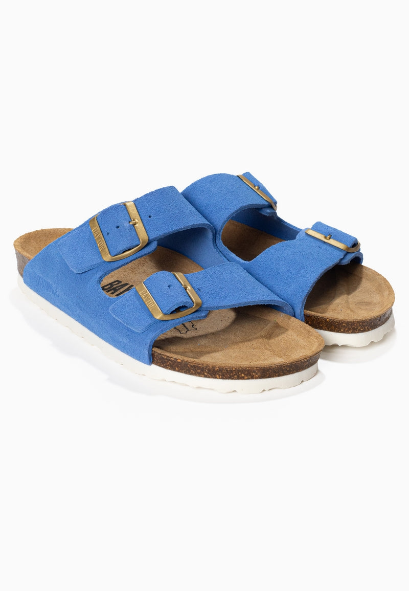 Atlas Blue Suede Leather 2 Strap Sandals