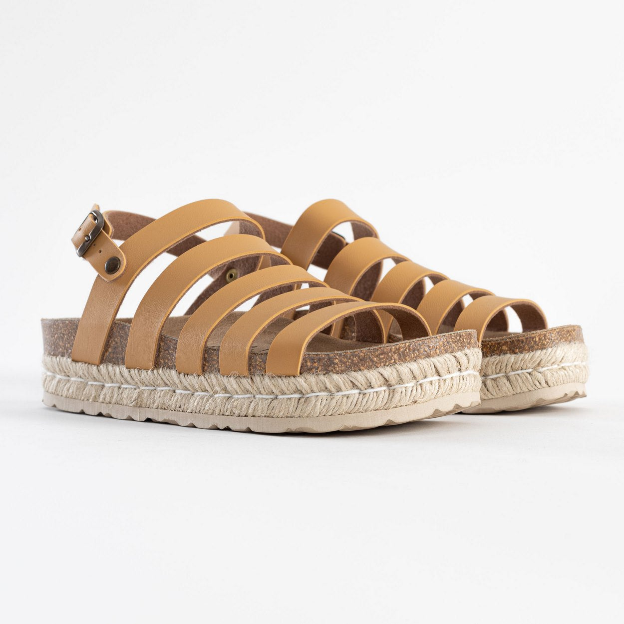 Umbria Camel Multi-Strap Platform Sandals