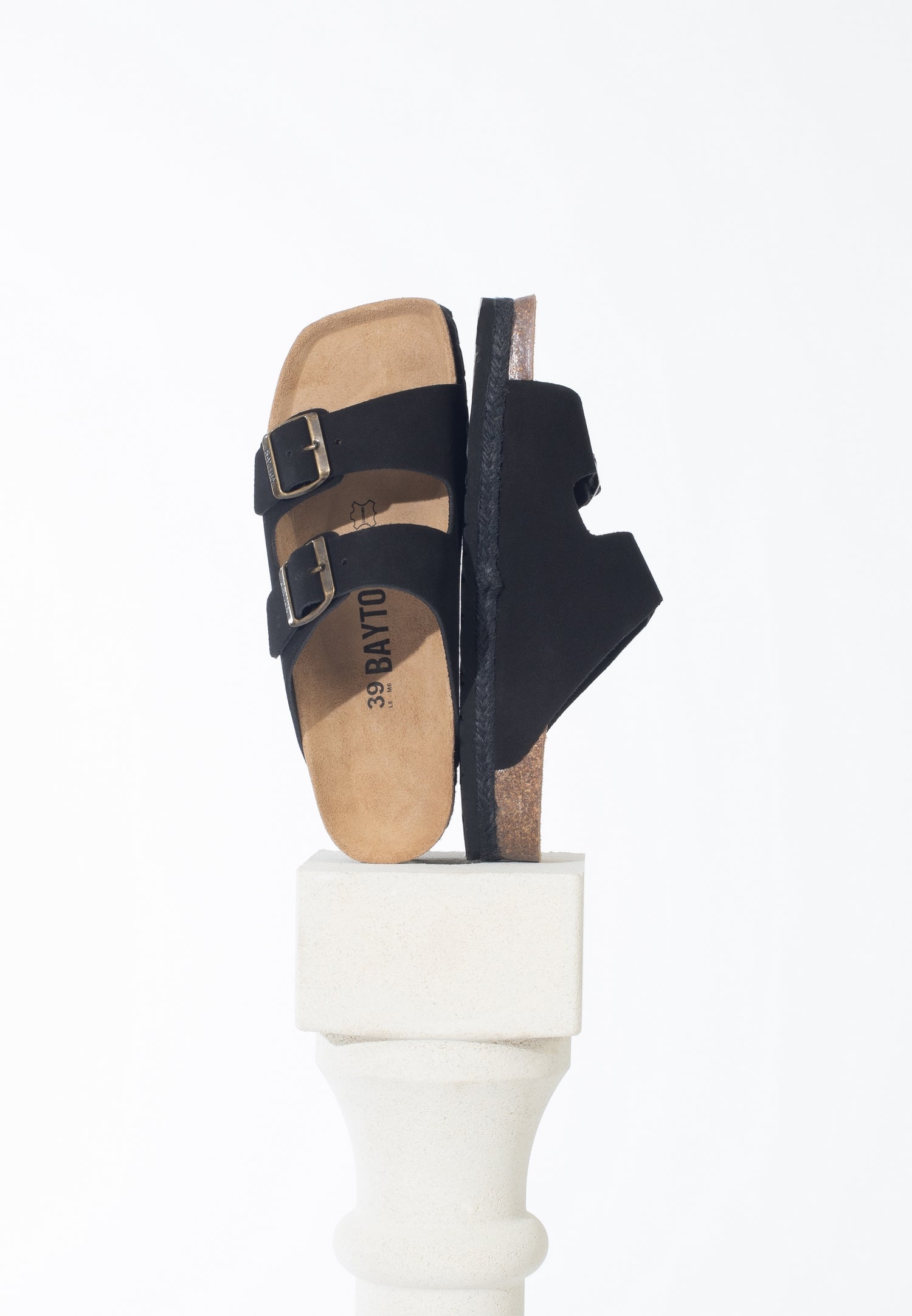 Benalla Black Suede Leather 2 Strap Sandals