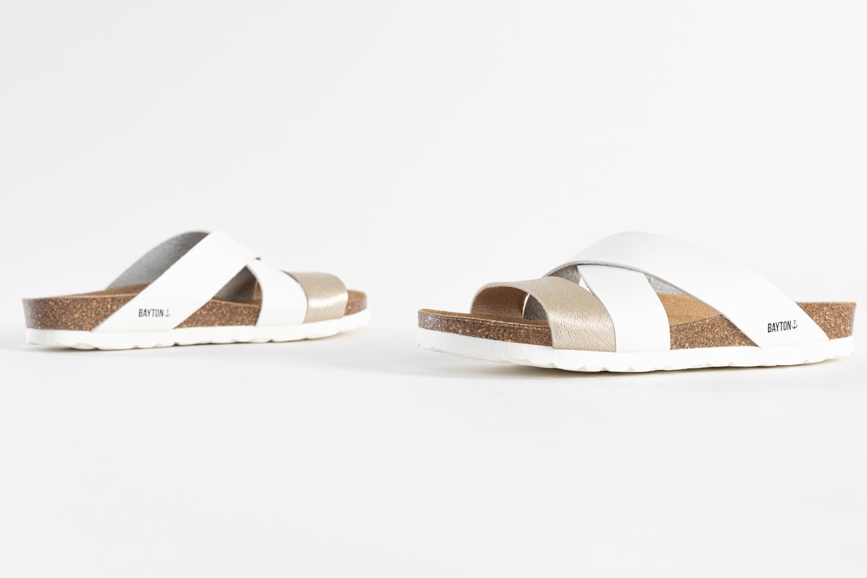 Seville White and Gold Multi-Strap Sandals