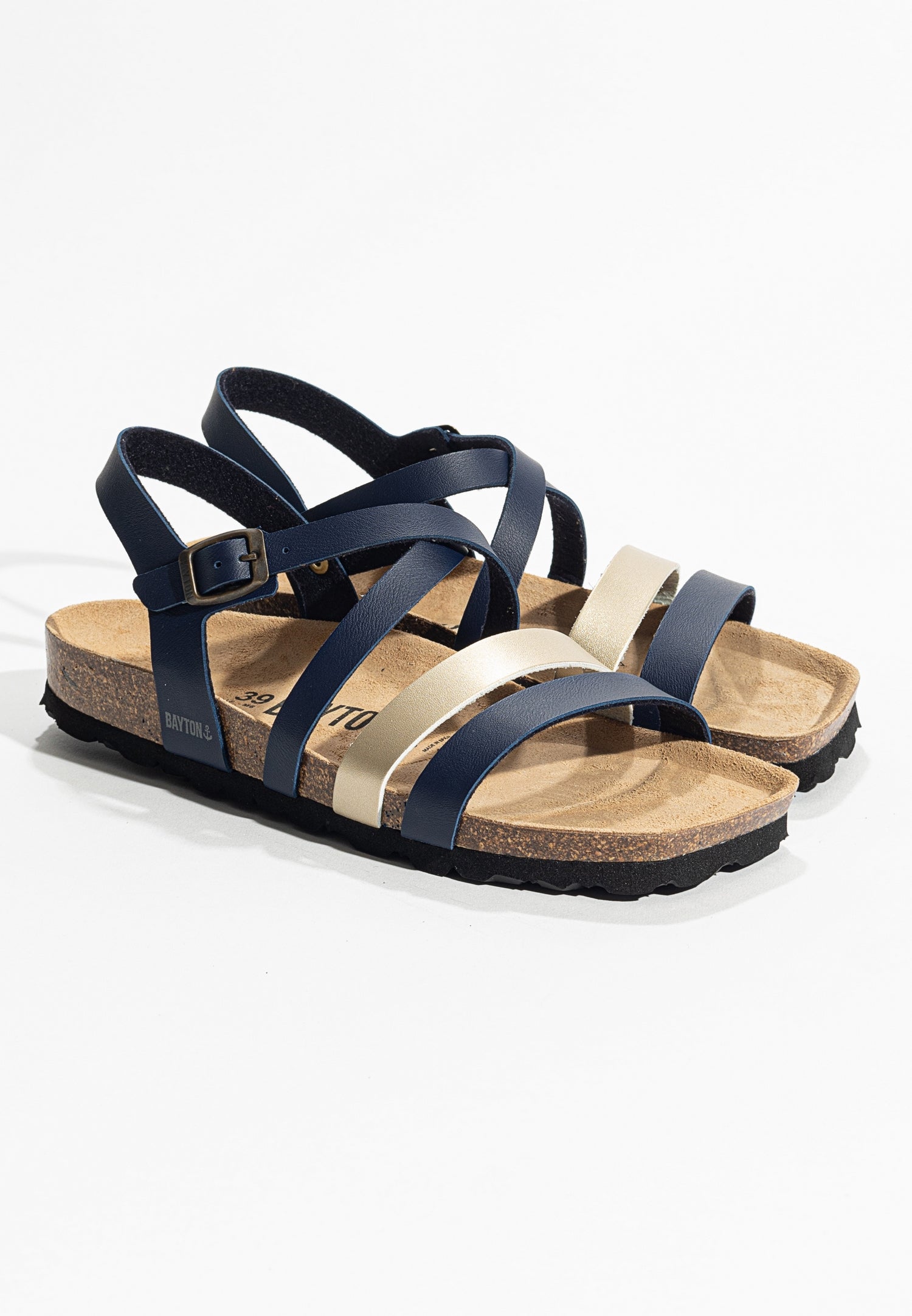 Gerone Navy Blue and Gold Multi-Strap Sandals