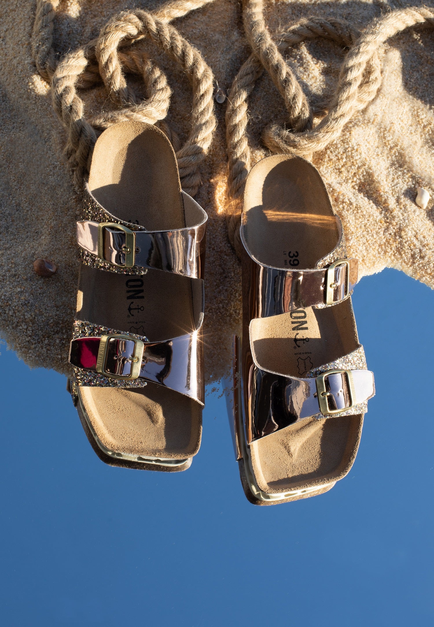 Ilithyie Rose gold and glitter 2-strap sandals