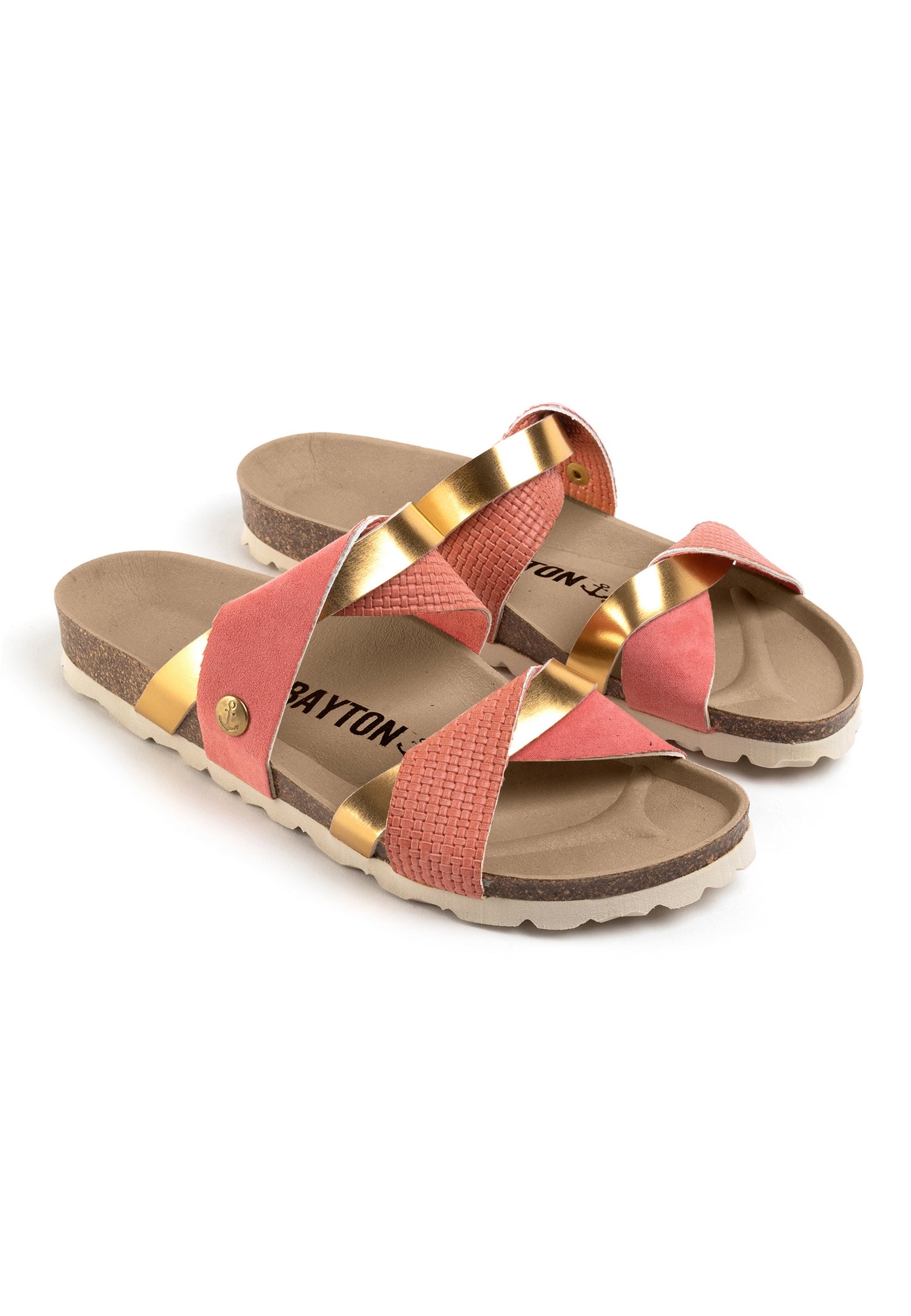 Sandalias Biarritz rosa y dorada con 2 tiras