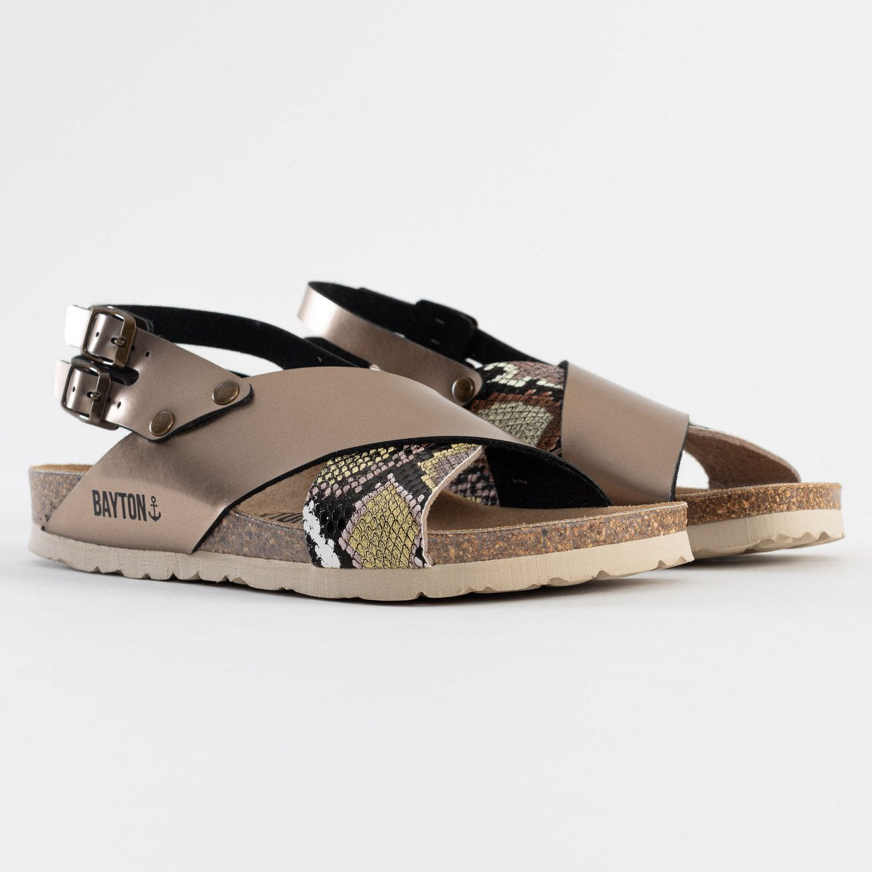 Ronda Beige Python Wedge and Semi-Wedge Sandals