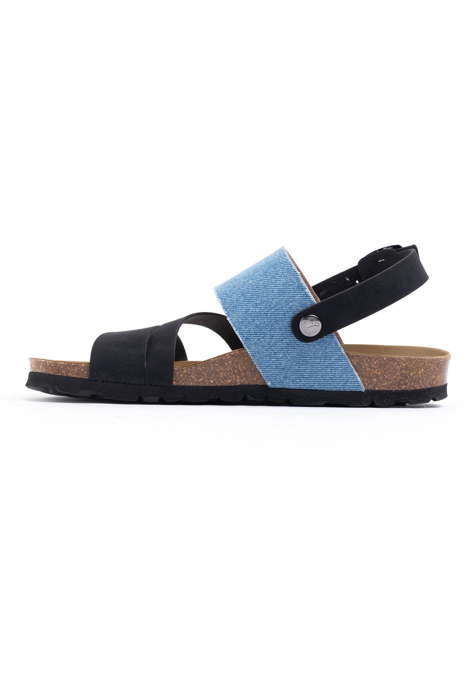 Vitoria Black and Light Blue Denim Multi-Strap Sandals