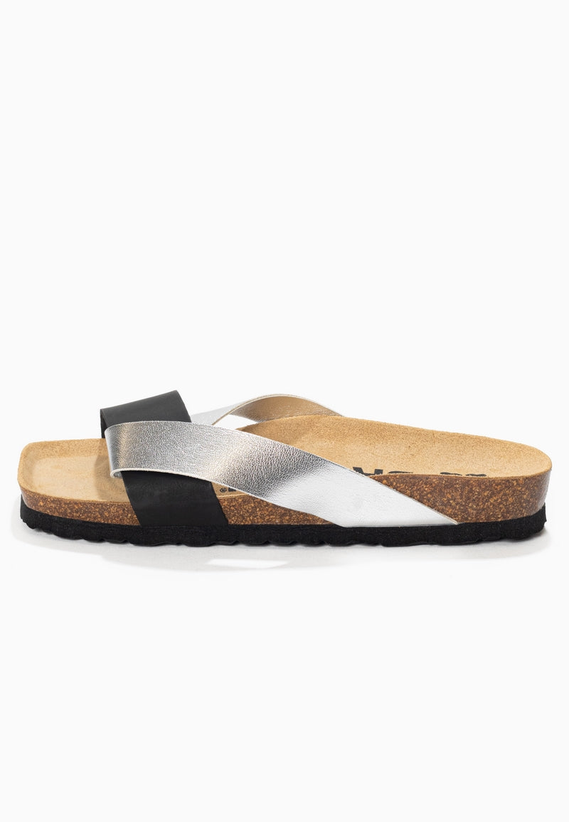 Mildura Black and Silver 2 Strap Sandals