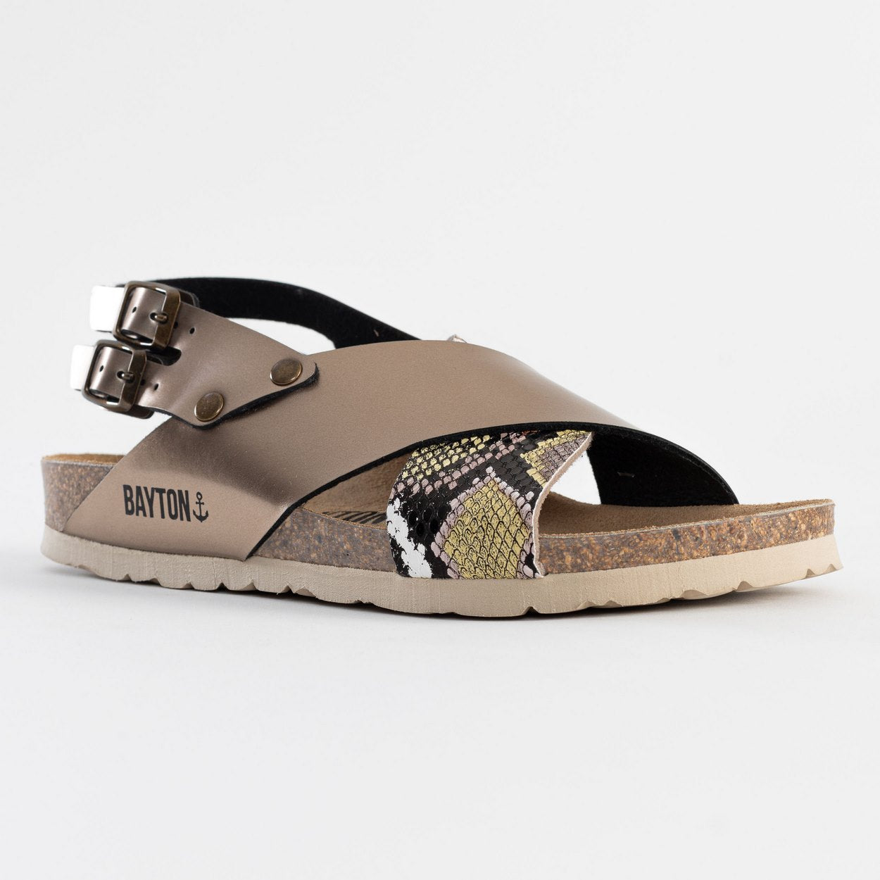 Ronda Beige Python Wedge and Semi-Wedge Sandals