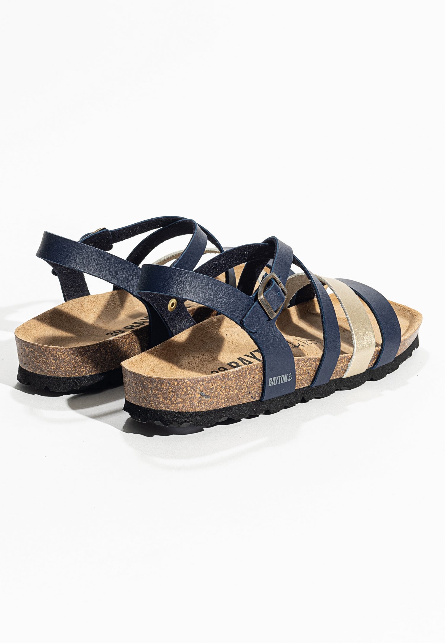 Gerone Navy Blue and Gold Multi-Strap Sandals