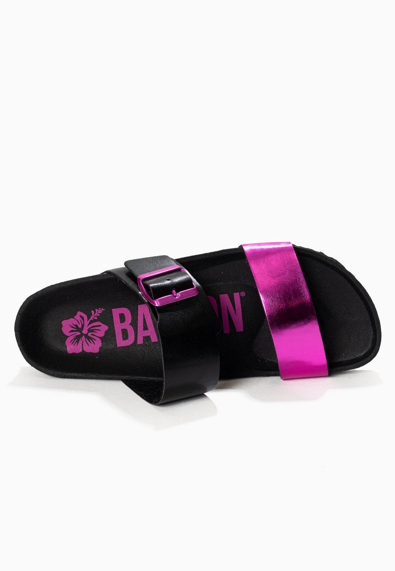 Black and Fuschia Valence 2 Strap Sandals