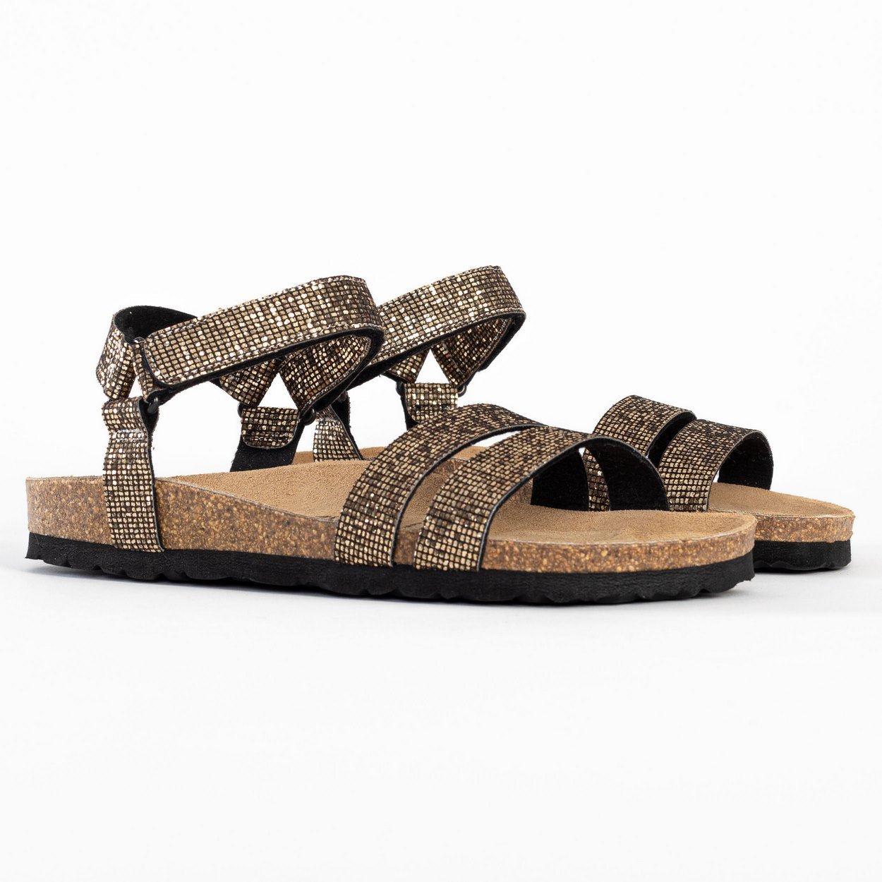 Elvas Black Multi-Strap Sandals