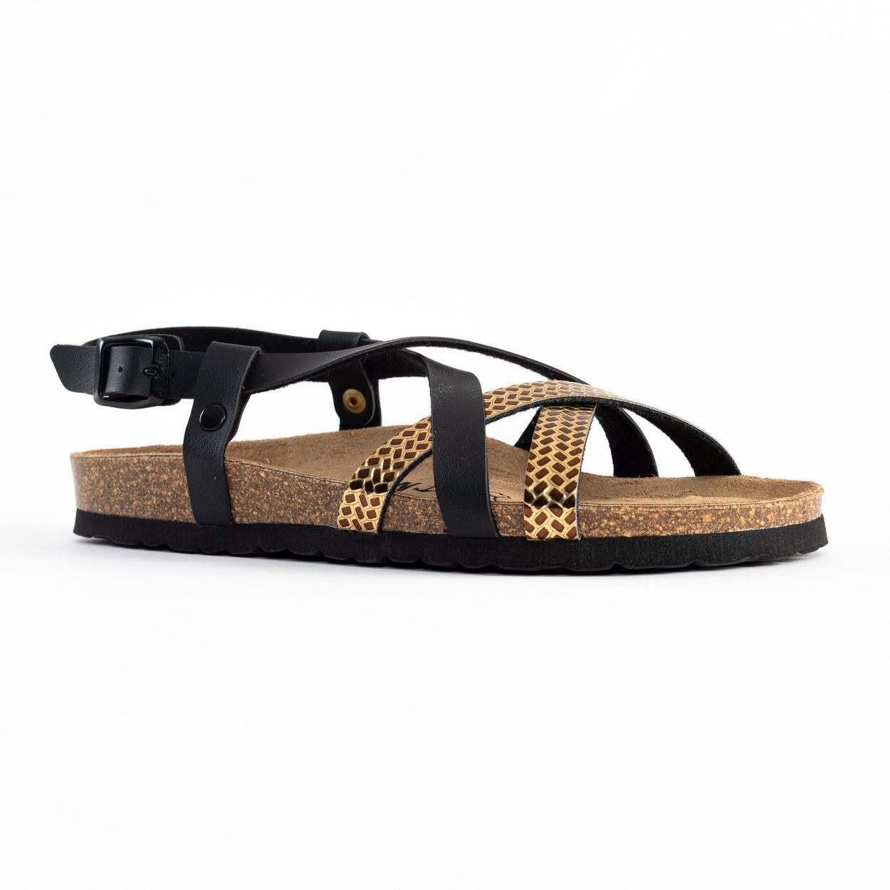 Kari Black and Gold Multi-Strap Sandals