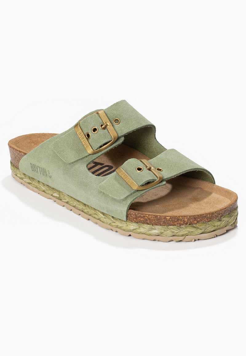 Atlas Green Suede Leather 2 Strap Sandals