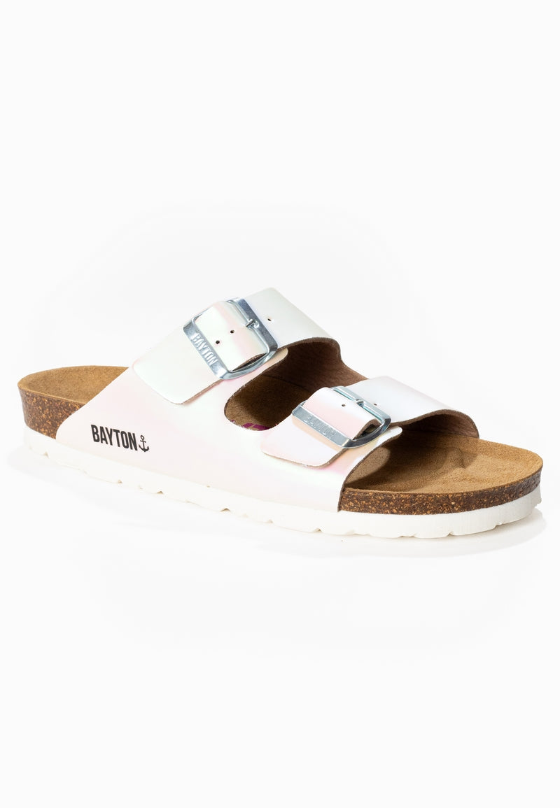 Atlas White Holographic 2 Strap Sandals