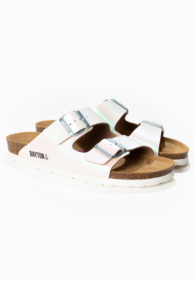 Atlas White Holographic 2 Strap Sandals