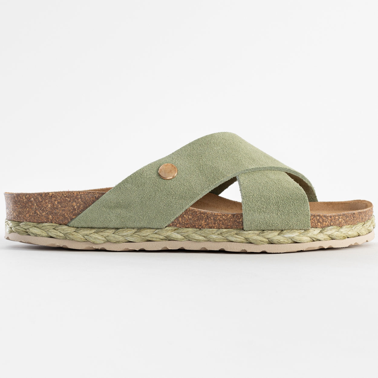 Burgos Khaki Suede Leather 2-Strap Sandals