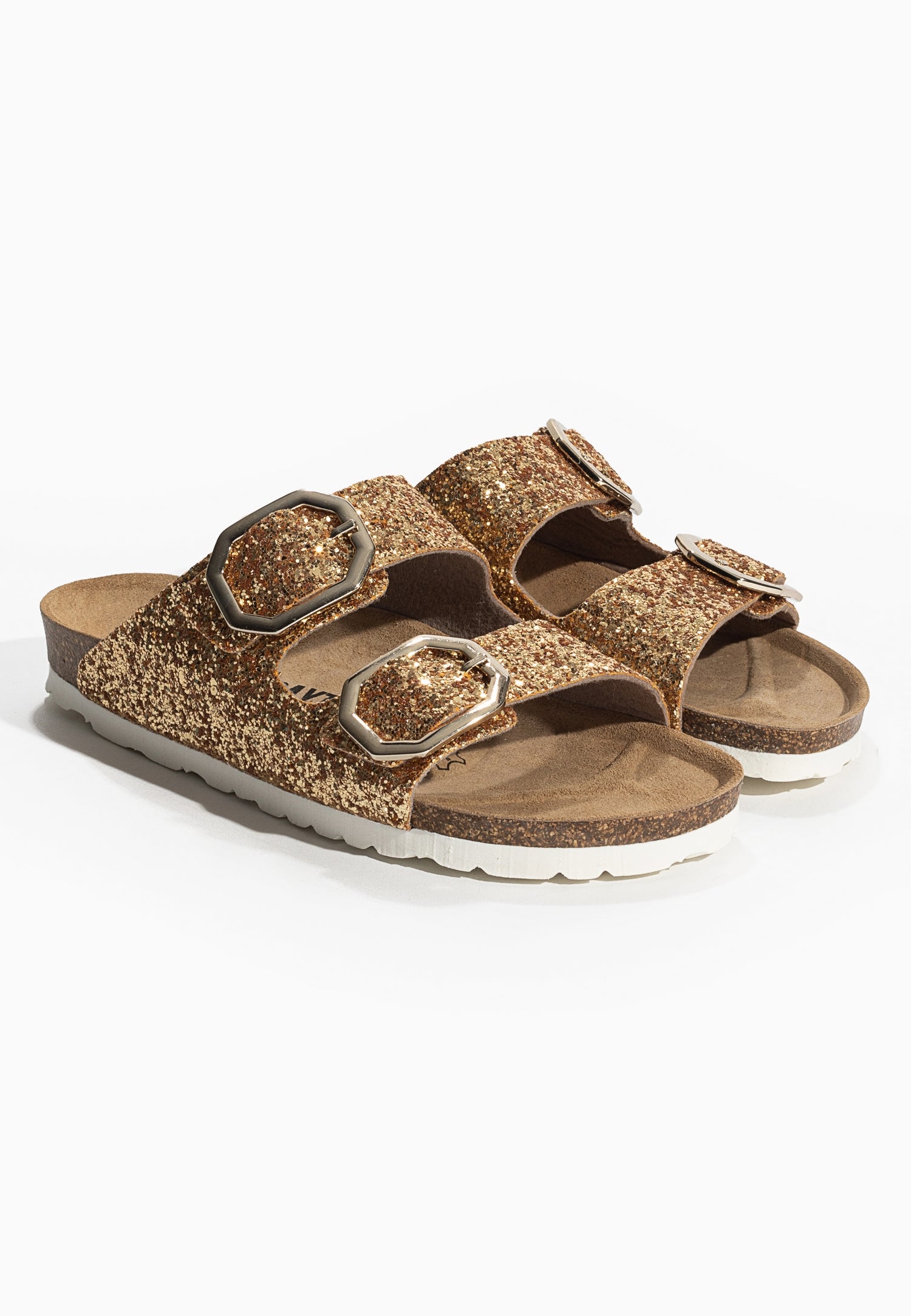 Atlas Gold Glitter 2 Strap Sandals