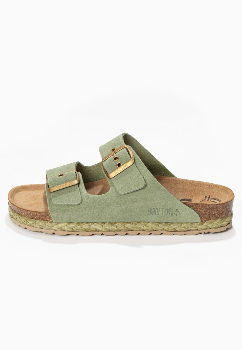 Atlas Green Suede Leather 2 Strap Sandals