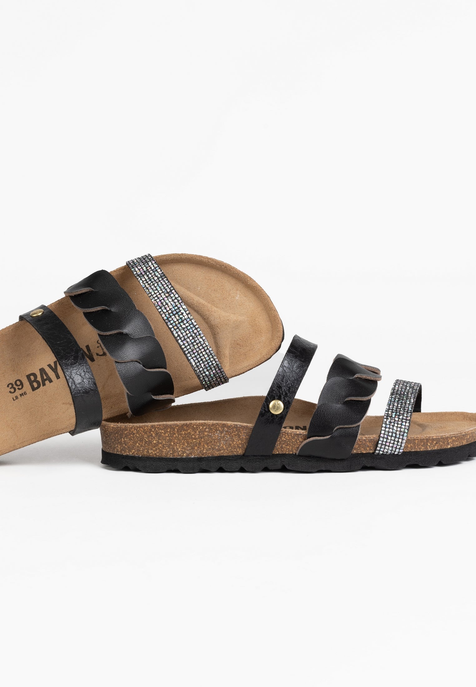 Black and Grey Coral Multi-Strap Sandals