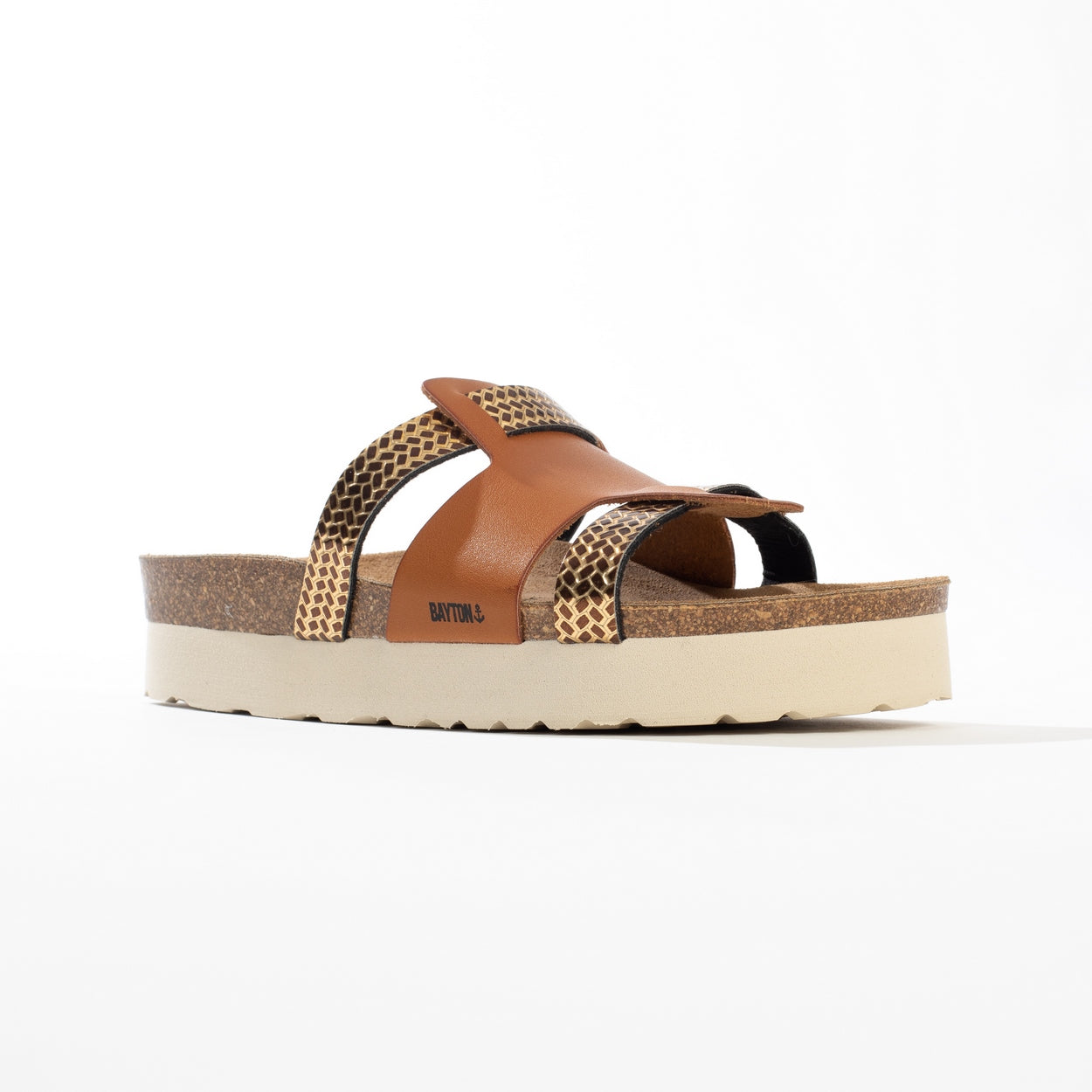 Sandalias Lecce Con Plataforma Camel Y Dorada