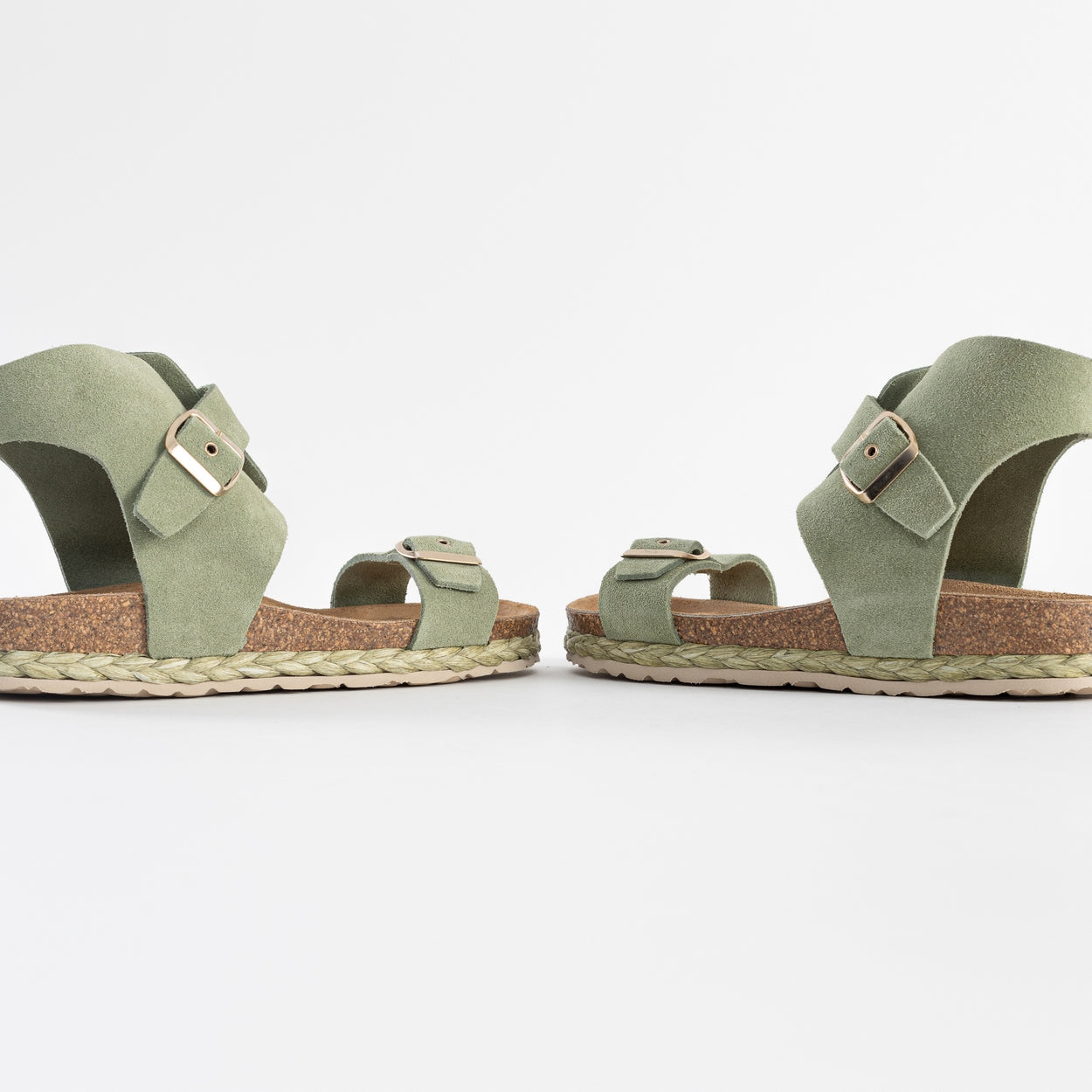 Dubbo Green Suede Leather Multi-Strap Sandals