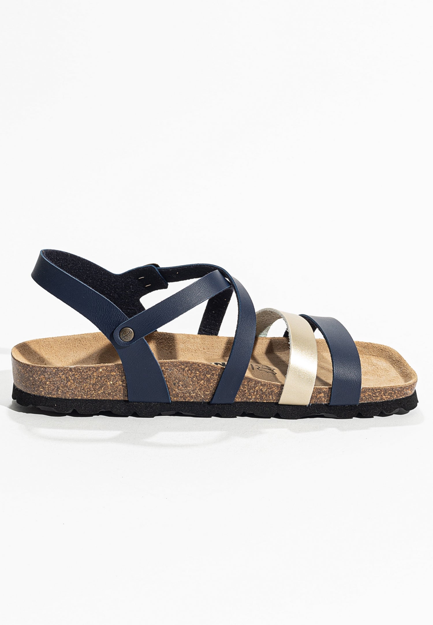 Gerone Navy Blue and Gold Multi-Strap Sandals