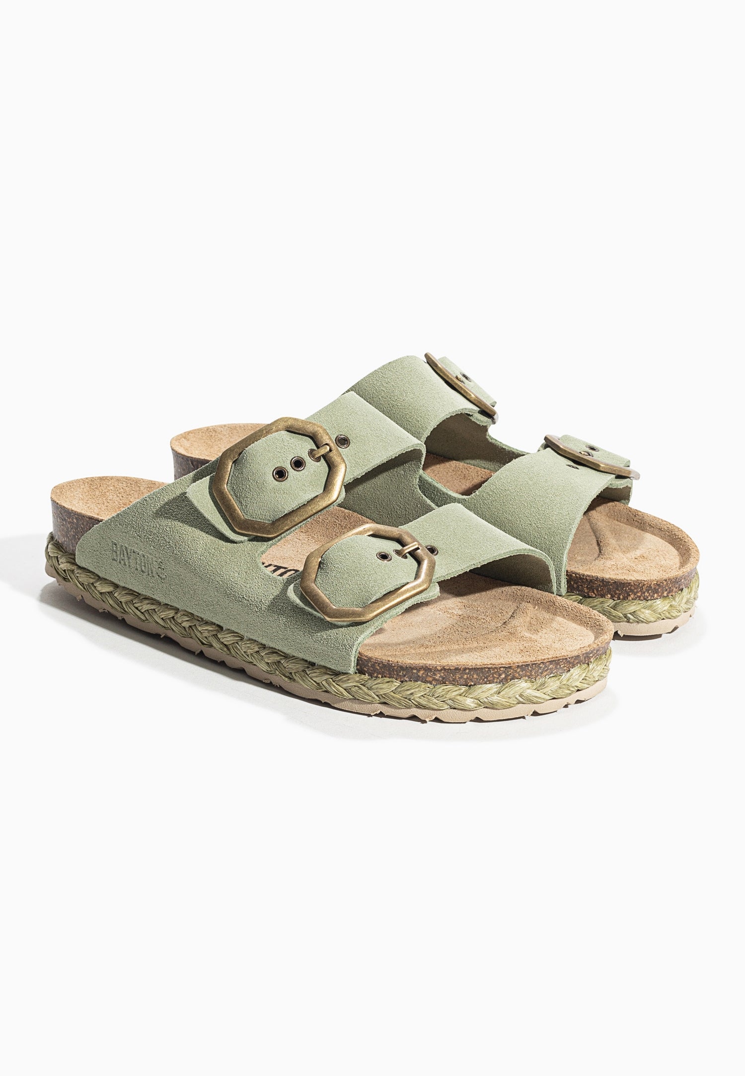 Atlas Green Suede Leather 2 Strap Sandals