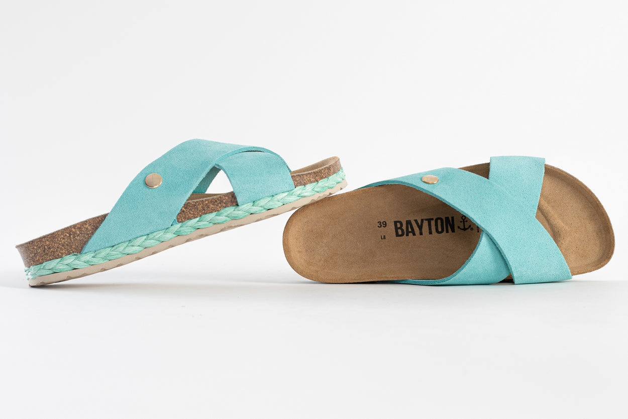 Burgos Sky Blue Suede Leather 2 Strap Sandals