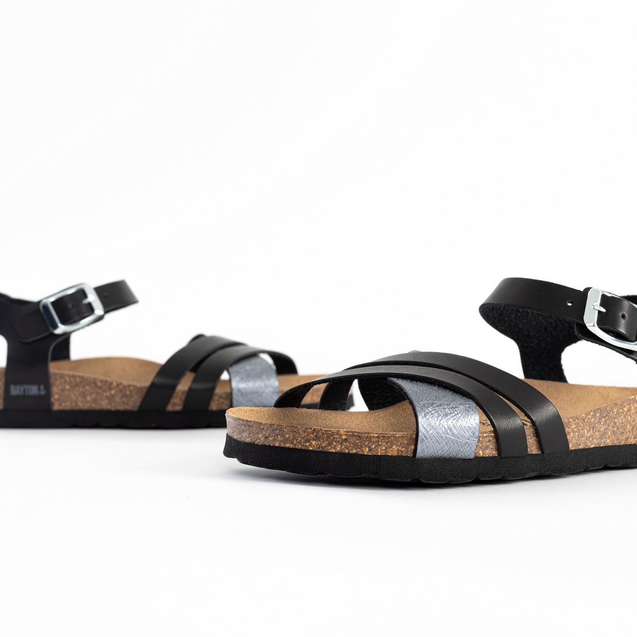 Denia Black and Pewter Multi-Strap Sandals