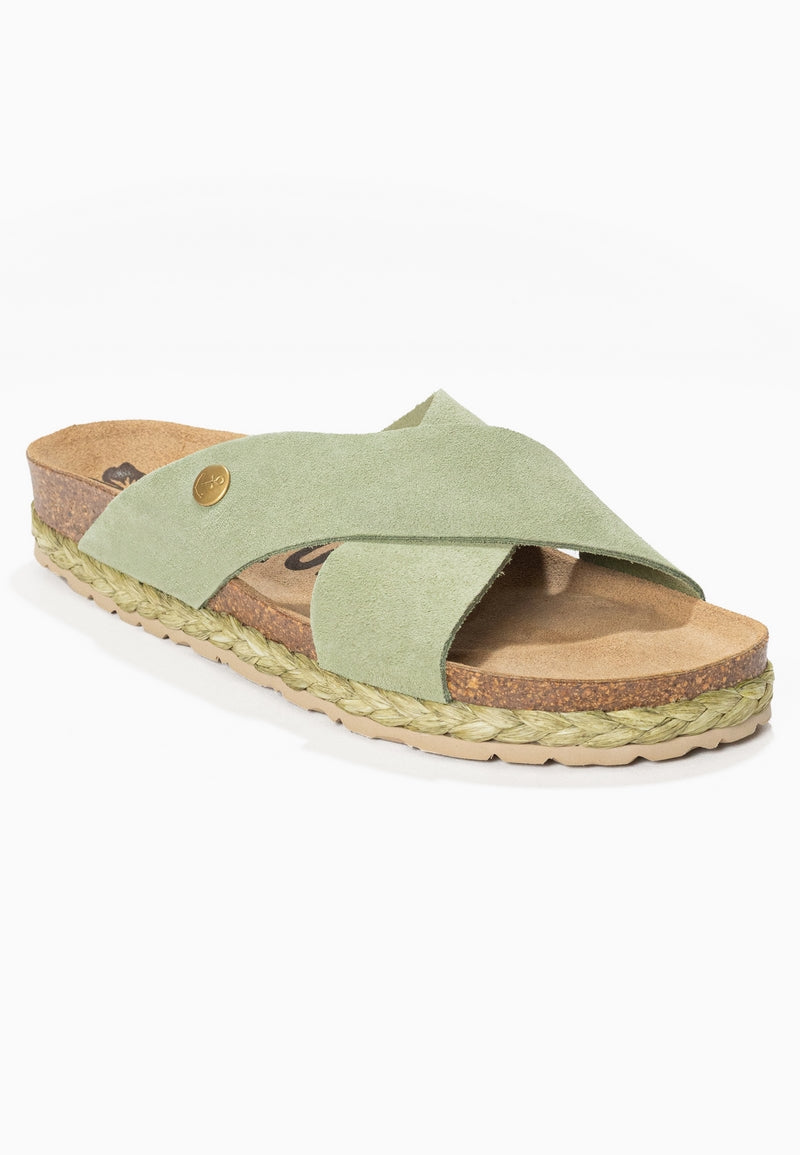 Burgos Green Suede Leather 2 Strap Sandals