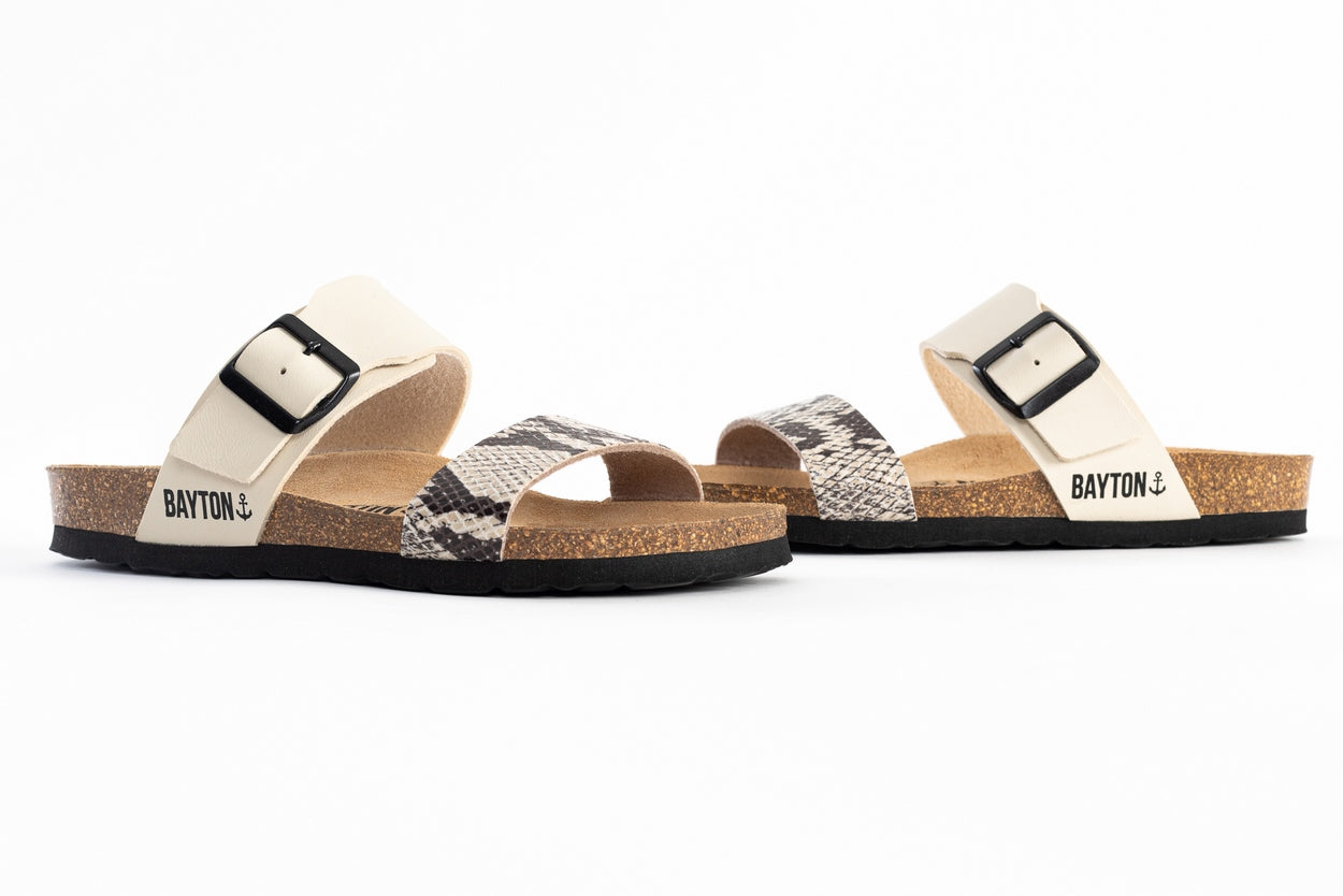 Valencia Beige and Python 2-Strap Sandals