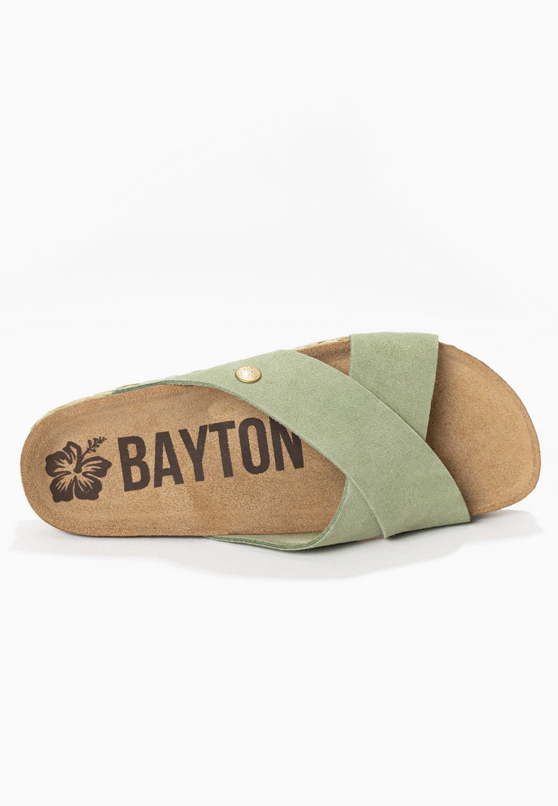 Burgos Green Suede Leather 2 Strap Sandals