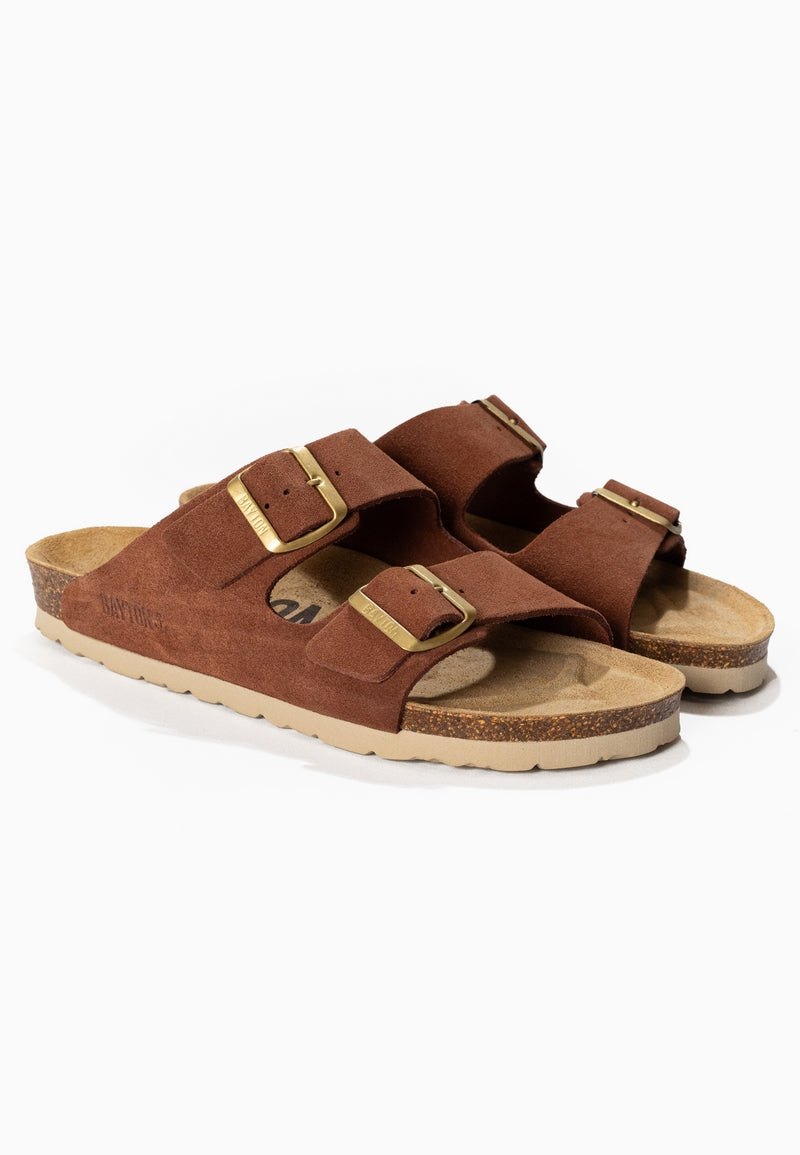 Brown Atlas 2 Strap Sandals in Suede Leather