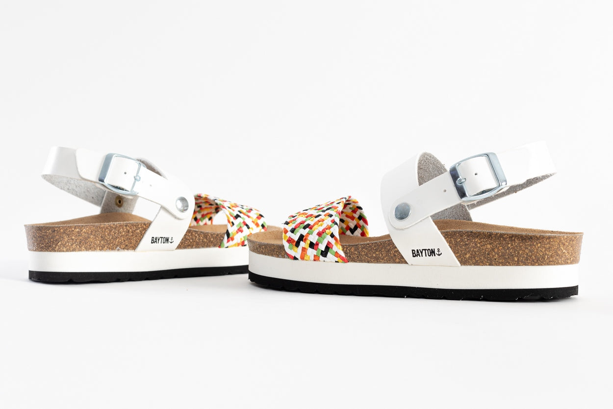 Almeria White and Multicolor Platform Sandals