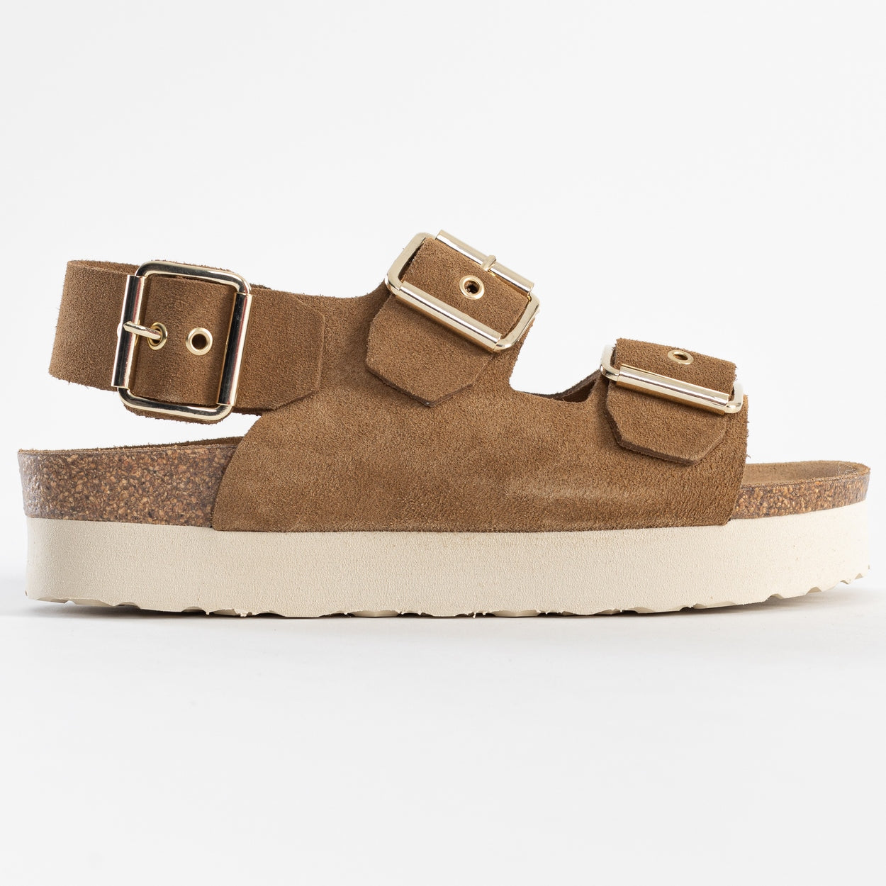 Rosa Camel Platform Sandals in Suede Leather