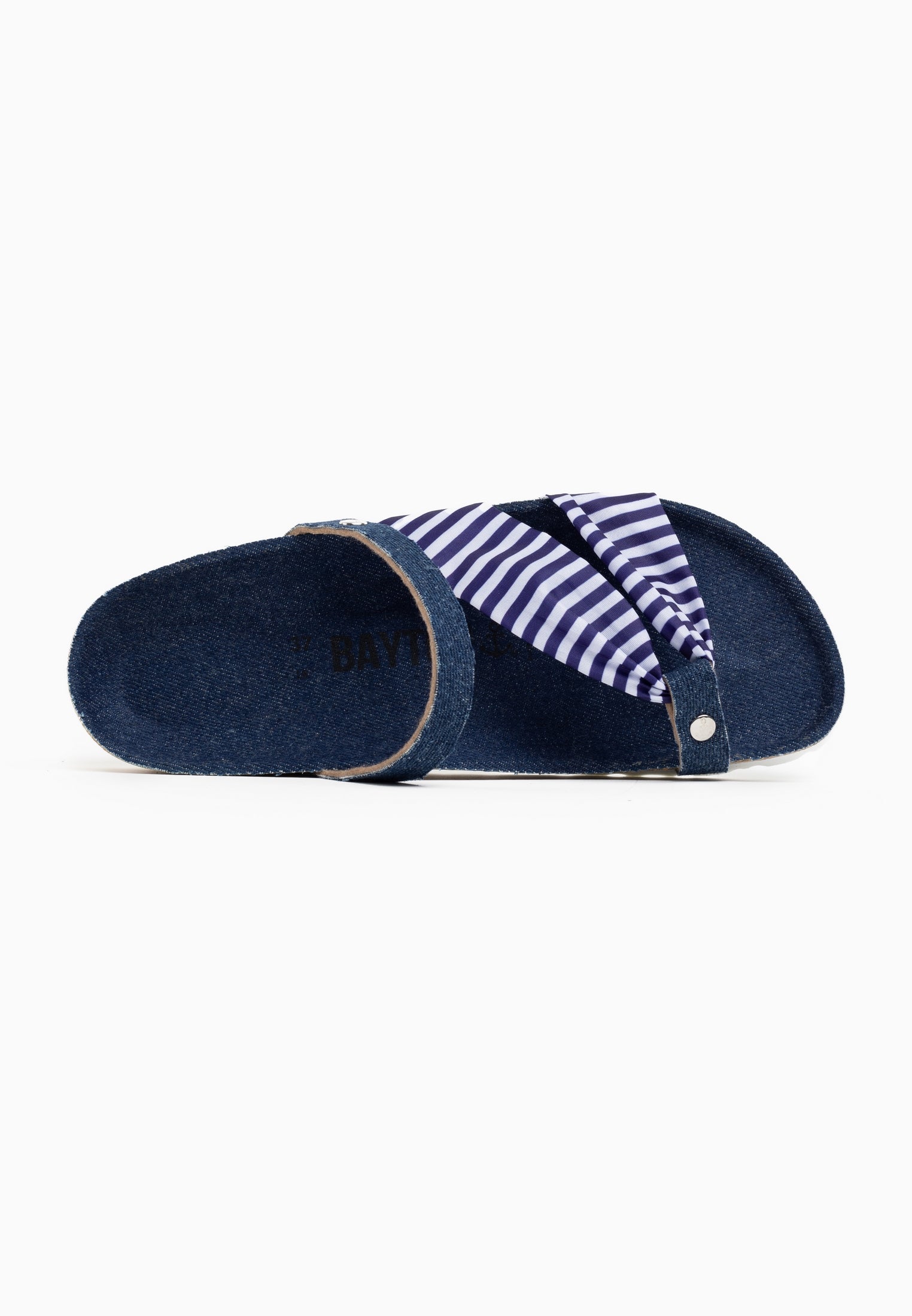 Figueira Denim and White Multi-Strap Sandals