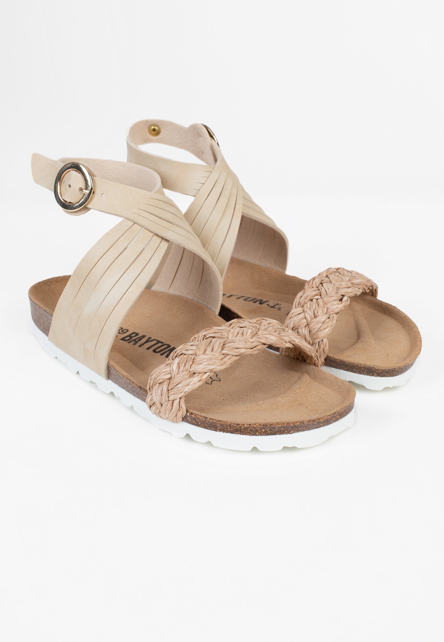 Garrigue Beige and Gold Multi-Strap Sandals