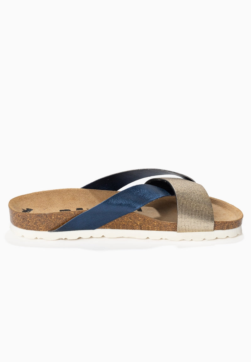 Mildura Navy Blue and Gold 2 Strap Sandals