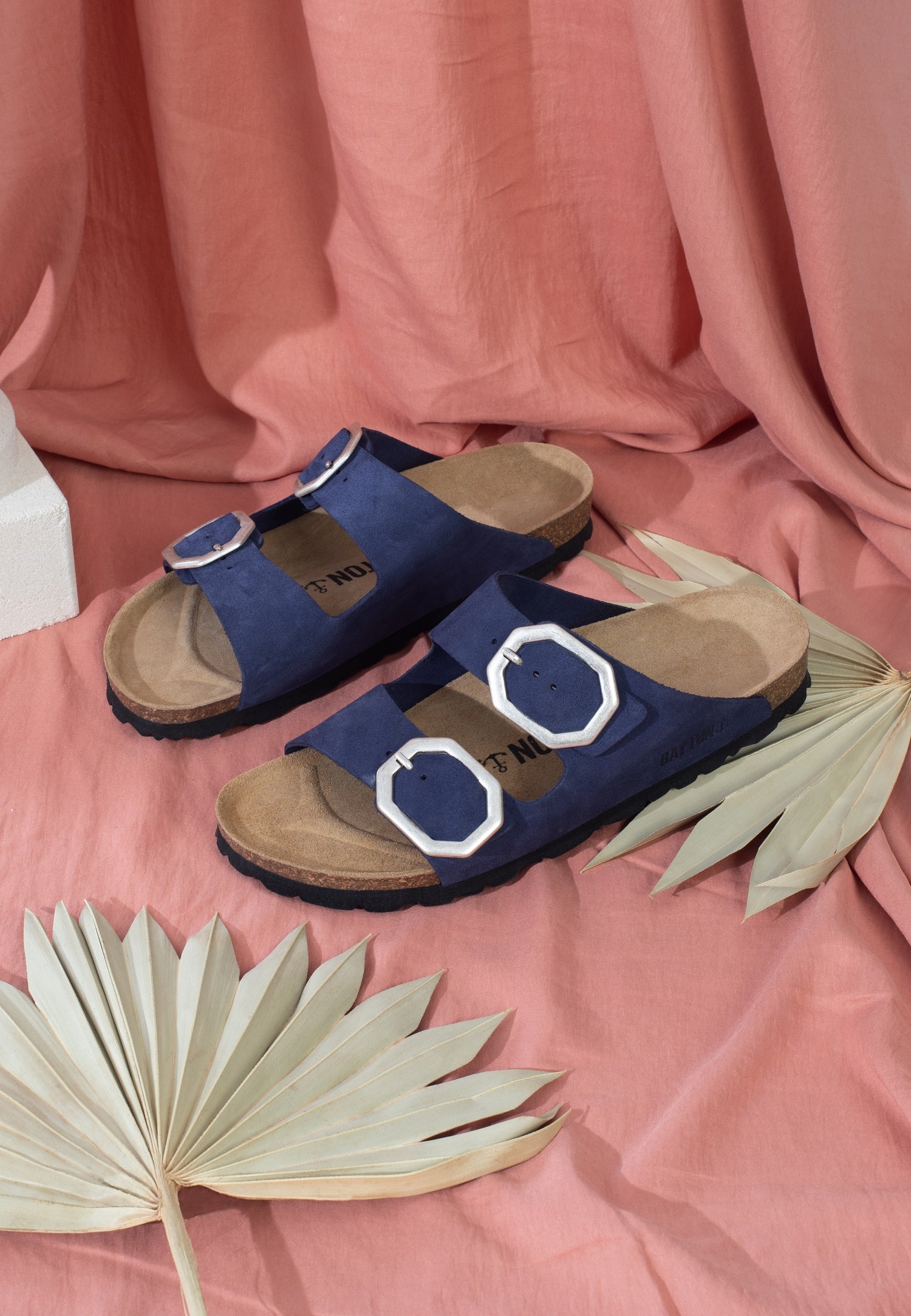 Atlas Navy Blue Suede Leather 2 Strap Sandals