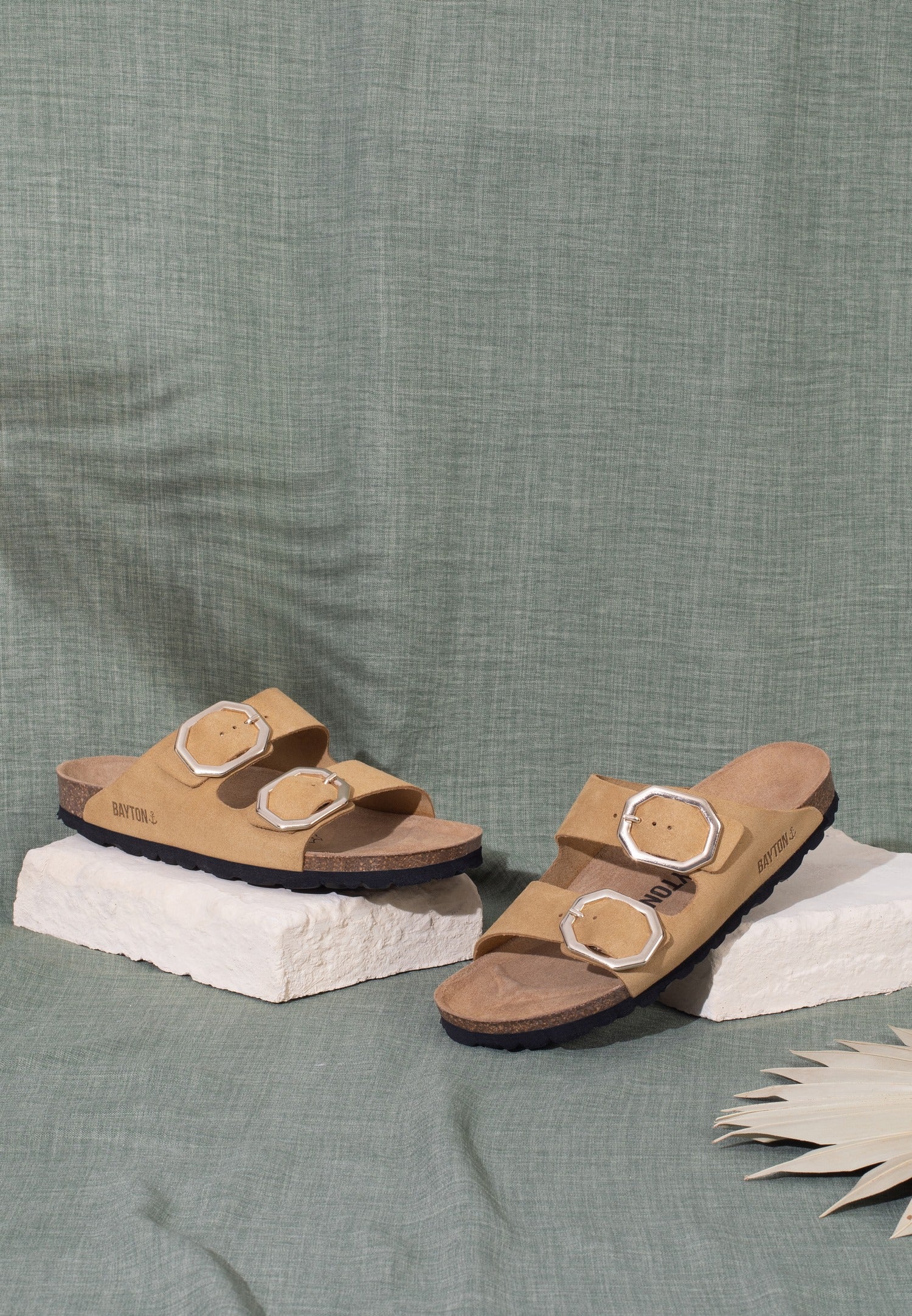 Atlas Camel Suede Leather 2 Strap Sandals