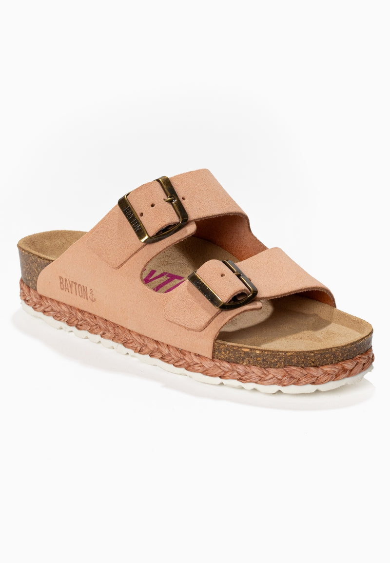 Benalla Peach Suede Leather 2 Strap Sandals