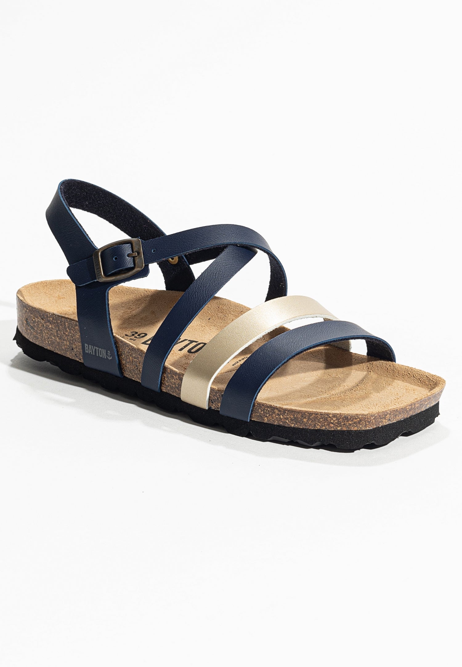 Gerone Navy Blue and Gold Multi-Strap Sandals