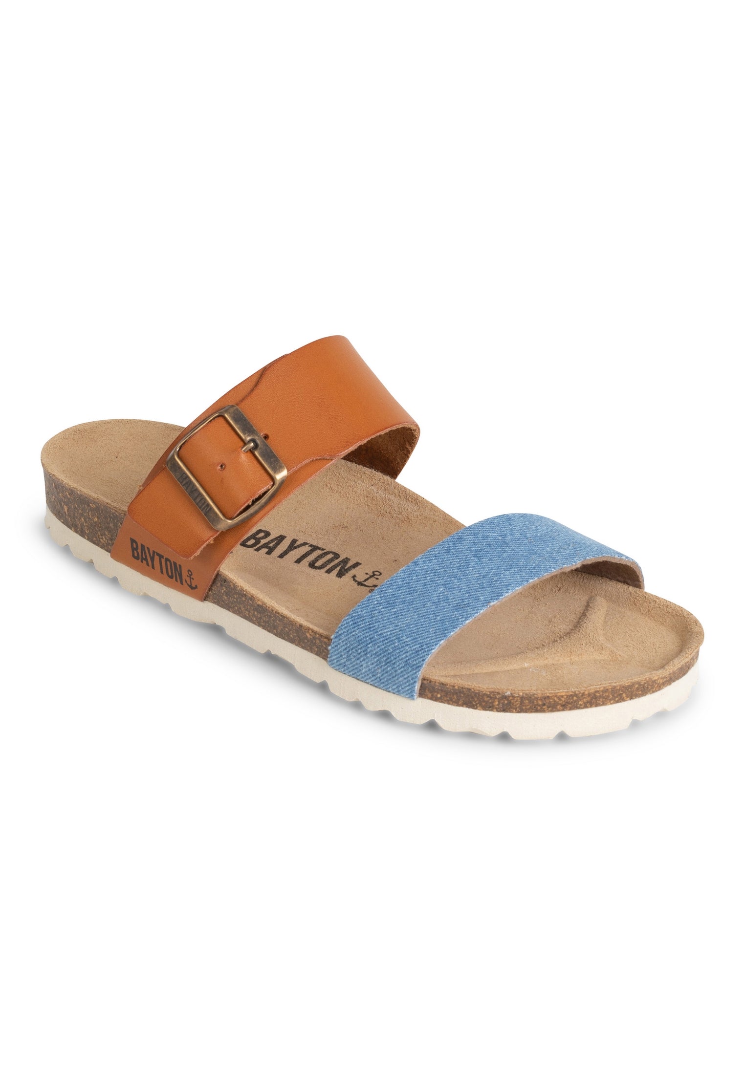 Sandales 2 Brides Valence Bleu Clair Denim Et Camel