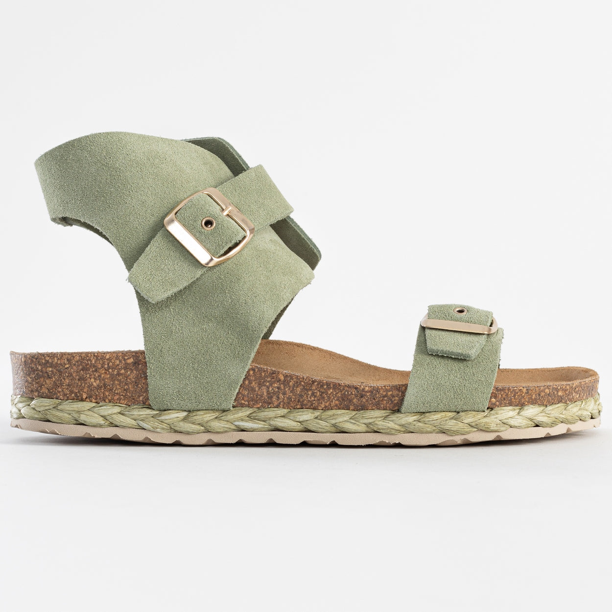 Dubbo Green Suede Leather Multi-Strap Sandals