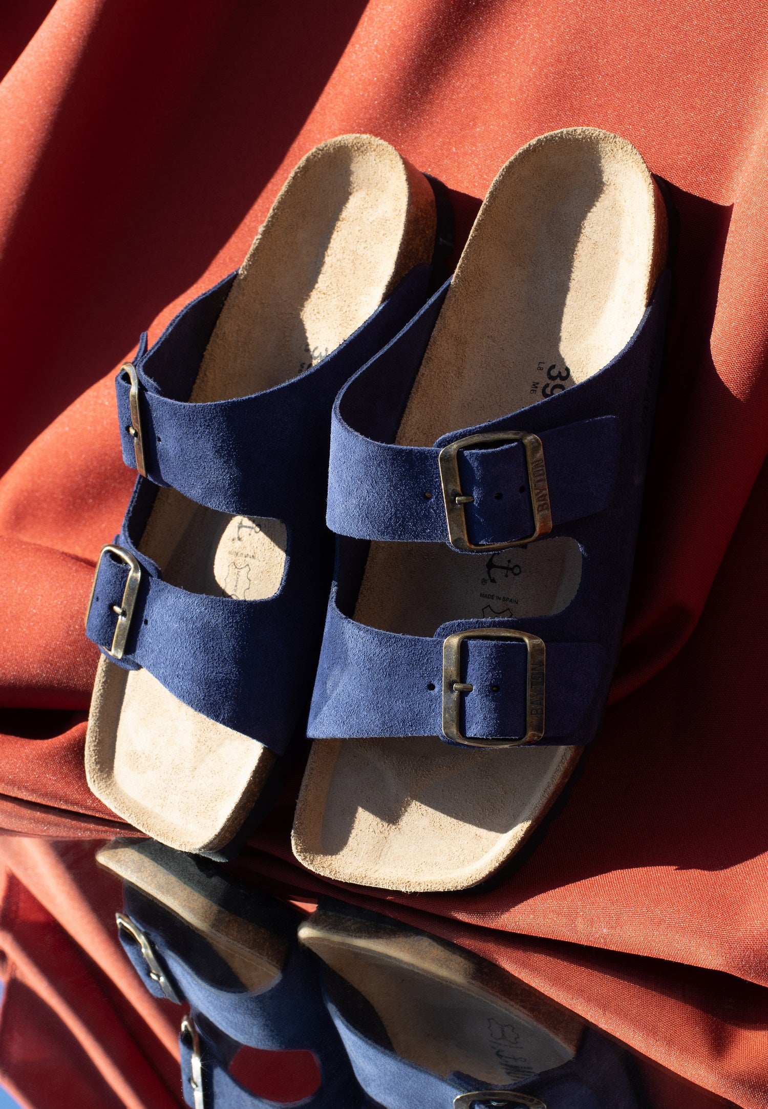 Atlas Navy Blue Suede Leather 2 Strap Sandals