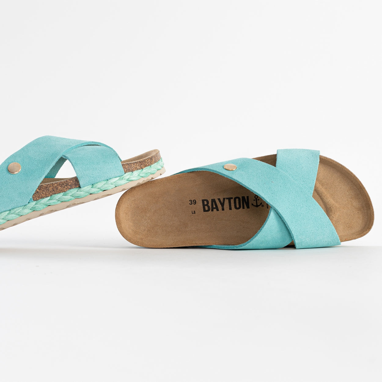 Burgos Sky Blue Suede Leather 2 Strap Sandals