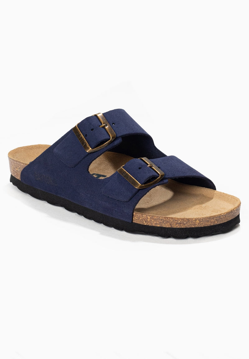 Sandales 2 Brides Atlas Bleu Marine en Cuir Suédé