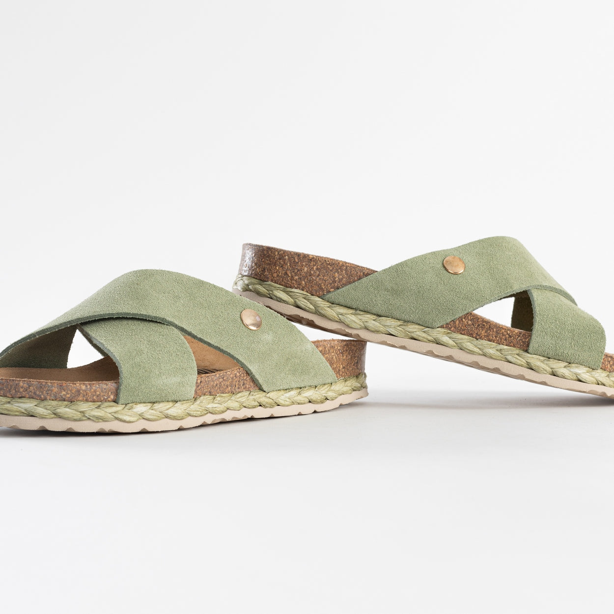 Burgos Khaki Suede Leather 2-Strap Sandals