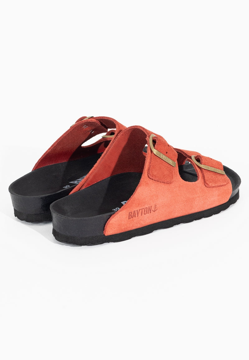 Atlas Orange Suede Leather 2 Strap Sandals