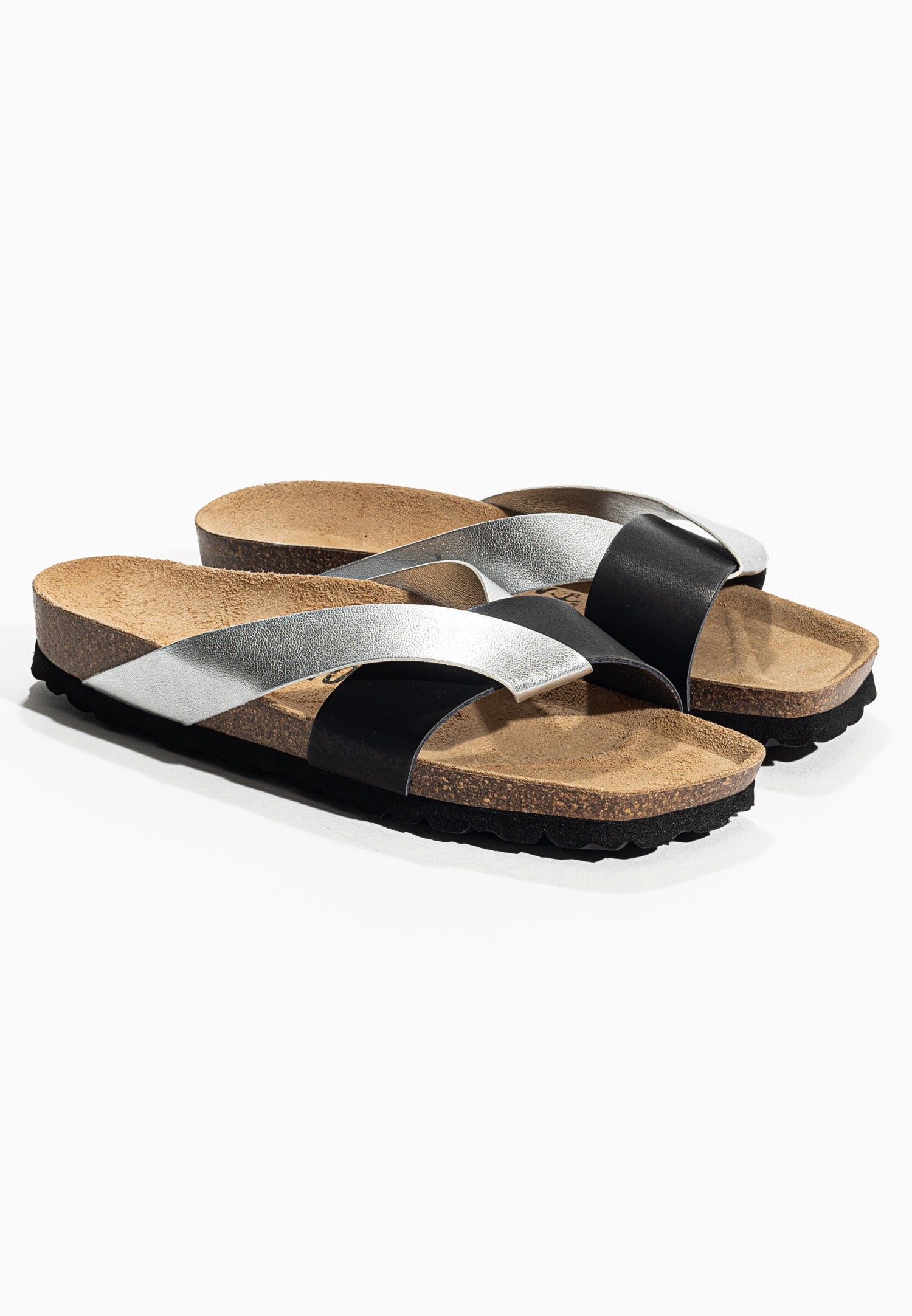 Mildura Black and Silver 2 Strap Sandals